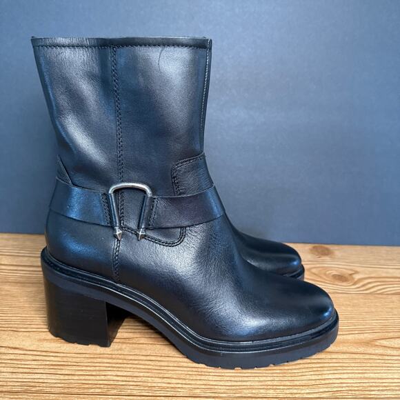 Dolce Vita Black Silver Lug Sole Horse Bit Leather Camros Harness Boot Women 7.5 - Picture 3 of 13